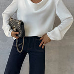 WHITE DRAPPED SATIN BLOUSE