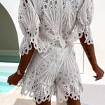 Casual Lace Loose Hollow Two-piece Suit