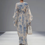Women's Elegant Blended Printed Bell Sleeve High Waist Maxi Dress