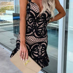 Lace embroidered strappy ruffled backless dress