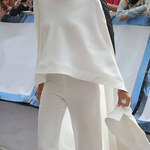 High-low Loose Solid Color High-neck Pants Set Two Pieces Set