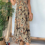 Neck Back Lace-up Slit Floral Print Maxi Cami Dress