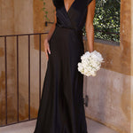 Loose Short Sleeves Pleated Solid Color Split-Joint V-Neck Maxi Dresses