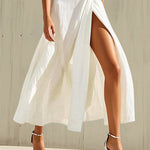 Sleeveless Asymmetric Solid Color Split-Joint Split-Side V-Neck Maxi Dresses