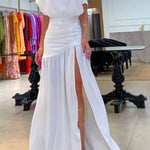 Midnight Chances One Shoulder Ruched Detail Slit Maxi Dress