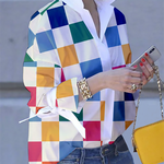 Long Sleeves Loose Buttoned Contrast Color Plaid Tied Stand Collar Blouses&Shirts Tops