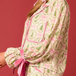 Christmas Printed Velvet Lace-up Long-sleeve Pocket Top and Elastic Waist Wide-leg Pants Set