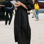 Half Sleeves Loose Solid Color Round-neck Maxi Dresses