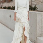 Long Sleeve Round Neck Top And Asymmetrical Ruffle Skirt Set