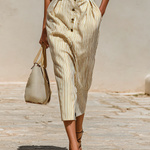 Women's Striped Lapel Short Sleeve Waist Midi Dress