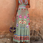 V-neck Casual Oil Painting Print Art Suspender Dress