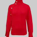 Long Sleeves Loose Beaded Solid Color Split-Side High Neck Sweater Tops