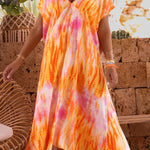 V-neck Tie-dye Printed Big Swing Dress