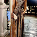 Bronzing Slanted Shoulder Pocket Swing Dress