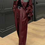 High Waisted Wide Leg No Belt Pleated Pockets Solid Color Pants Trousers