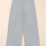 Striped Casual Drawstring Wide Leg Pants with Pockets