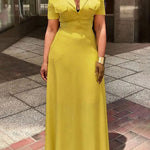 A-Line Loose Buttoned Pockets Solid Color Deep V-Neck Maxi Dresses