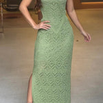 Zafina Crochet Knit Cutout Waist Texture Slit Stretch Maxi Dress