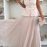 Relaxed and Elegant Pleated Tulle Side Zipper A-line Maxi Skirt