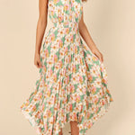 Luxe Look Satin Pleated Halter Elastic Waist Midi Dress