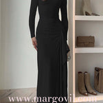 Long Sleeves Draped Slit Maxi Party Dress (7 Colors Available!)