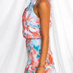 Tie Neck Sleeveless Open Back Floral Print Mini Dress