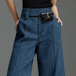 Wide Leg No Belt Solid Color Split-Front Jean Pants Bottoms Trousers