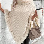 Elara ��� Faux Fur Trim Knit Poncho