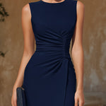 Ruched Front Sleeveless Midi Dress