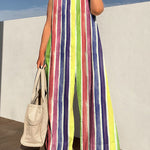 Loose Sleeveless Contrast Color Striped Jumpsuits