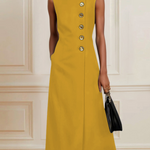 Loose Sleeveless Asymmetric Split-Joint High Neck Midi Dresses