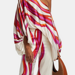 Urban Wide Leg Loose Printed Off-The-Shoulder Blouses &Casual Pants Two Pieces Set