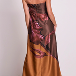 Drawing Inspiration Satin Floral Print Off Shoulder A-line Slit Maxi Dress