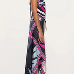 Satin Unique Print Halter Top and Irregular Midi Skirt Set