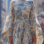 Women's Elegant Blended Printed Bell Sleeve High Waist Maxi Dress