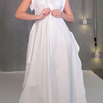 Cap Sleeve Loose Buttoned Solid Color Split-Side Tied Waist Maxi Dresses Shirt Dress