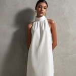Women's Elegant White Woven Round-neck Sleeveless Maxi Dress