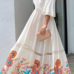 Elegant Unique Printed Lace Patchwork Lace Up Maxi Dress