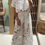 Redefining Elegance Floral Lace Cropped Shirt and Belt Pocketed Wide Leg Pants Set