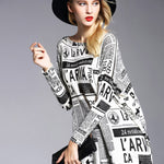 Vintage Loose One-Shoulder Newspaper Printed Split-Joint Sweater