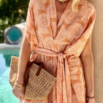 KAFTAN DRESS WITH BELT "KOCHYLI" CORAL
