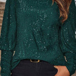 Solid Color Sequined Round Neck Long Sleeve Loose Top