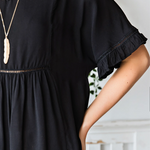 Plain V Neck Ruched Ruffle Trim Short Sleeve Blouse