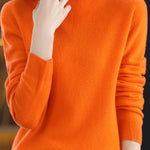 Office Long Sleeves Solid Color High-Neck Sweater Tops Pullovers