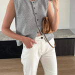 Casual Street Solid Color Buckle O Neck Tops
