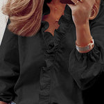 Puff Sleeves Falbala Solid Color V-Neck Blouses