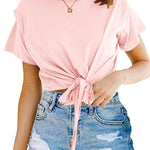 Short Sleeve Knot Front Cropped T-shirt