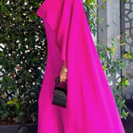 Cape Loose Pockets Solid Color Round-Neck Jumpsuits