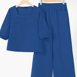 Loose solid color long sleeved top wide leg pants set