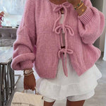 Stylish Solid Color Crew Neck Lace-up Sweater